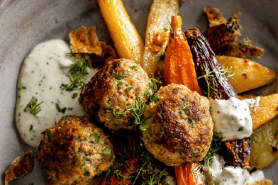 Baked Pork Meatballs Winter Veggies