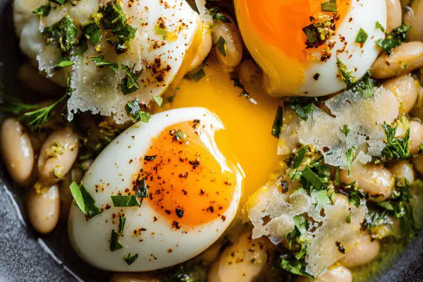 Baked White Beans Soft Eggs