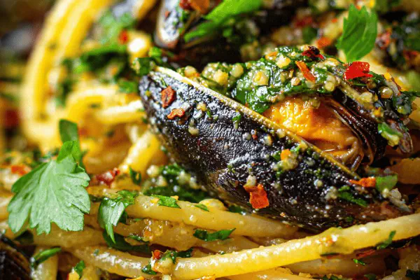 Bigoli with mussels and caramelized onions