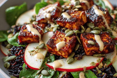 Black Rice Tofu Apple Salad