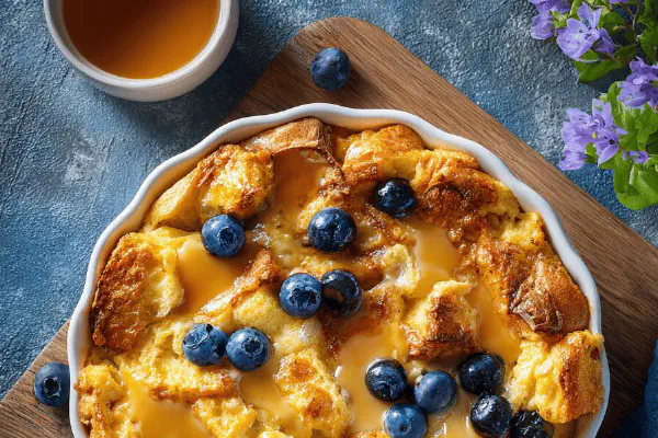 Blueberry Bread Pudding Maple Sauce