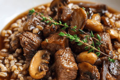 Braised Beef Barley Mushrooms