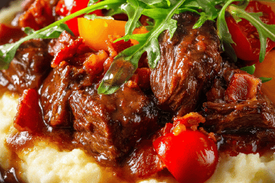 Braised Beef with Peppers and Cherry Tomatoes