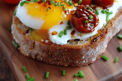 Burrata Toasts with Roasted Tomatoes and Fried Egg