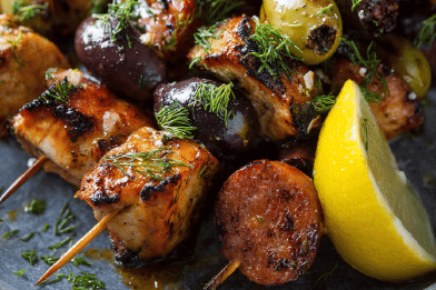 Chicken Chorizo Olive Skewers