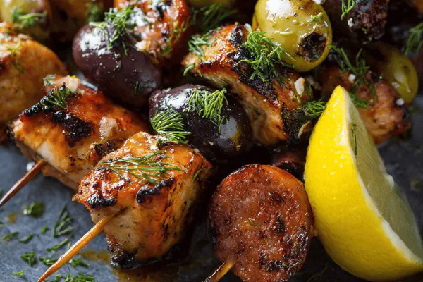 Chicken Chorizo Olive Skewers