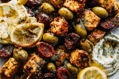 Chicken Chorizo Olive Skewers