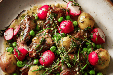 Chicken Livers with Radishes and Peas