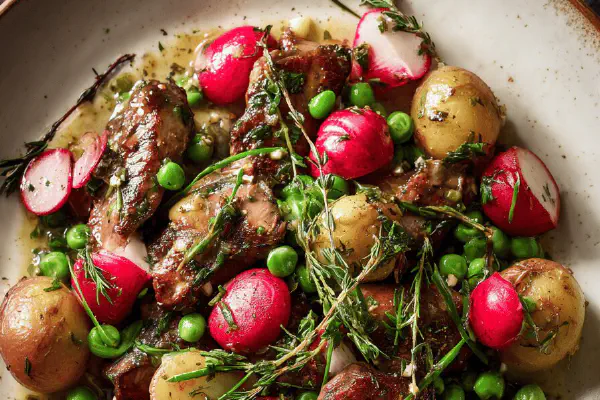 Chicken Livers with Radishes and Peas