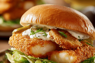 Cod Burgers and Fried Pickles