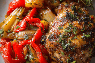 Grilled Rosemary Chicken with Sautéed Peppers