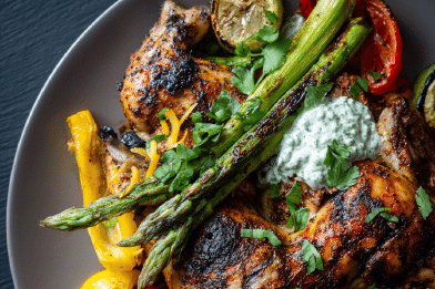 Grilled Spatchcock Chicken with Pesto Mayo