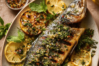 Grilled Whole Fish Lemon Herbs