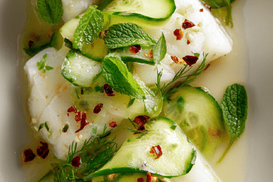 Halibut Papillotes with Pickled Cucumbers