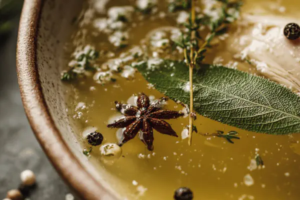 Homemade Chicken Broth with Herbs