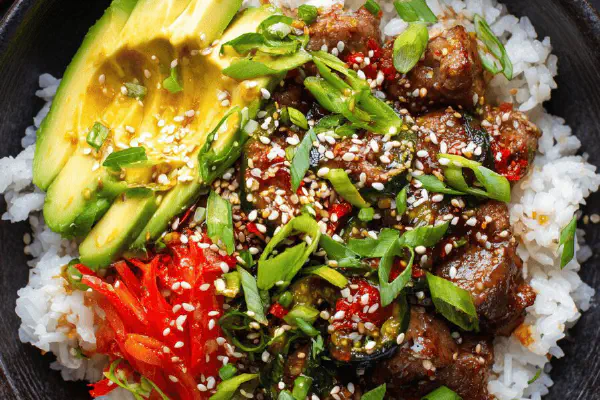 Korean Pork Rice Bowls with Avocado