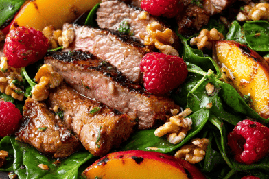 Marinated Pork Spinach Salad
