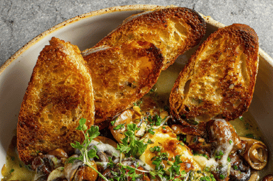 Melted Cheese with Mushroom Sauté