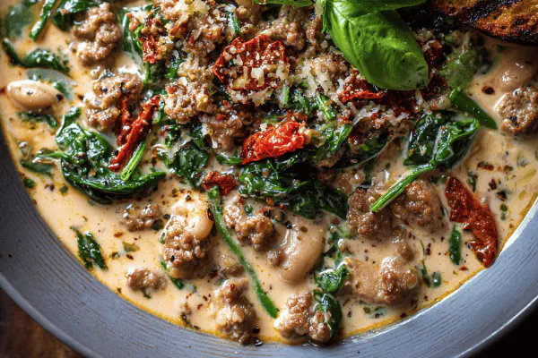 One Pot Creamy Beans with Sausage