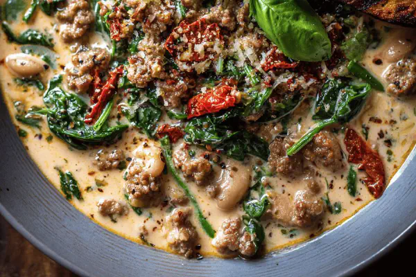 One Pot Creamy Beans with Sausage