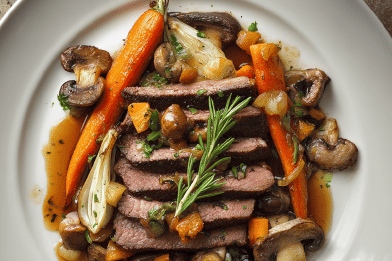 Pork Bavette with Mushrooms Figs