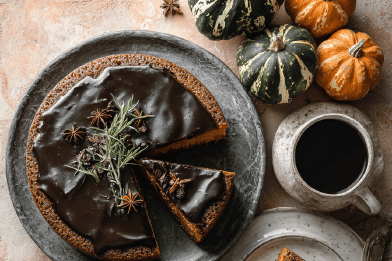 Pumpkin Spice Cake with Dark Ganache