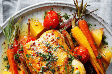 Roast Chicken with Tomatoes & Roots