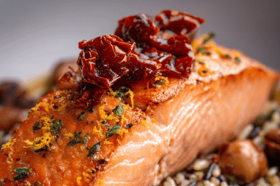 Roasted Salmon with Mushrooms Orange Twist