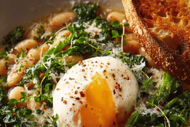 Slow-Baked White Beans with Soft-Boiled Eggs