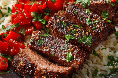 Spiced Beef with Herbed Rice