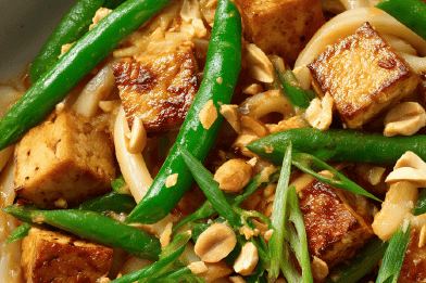 Tofu Udon with Green Beans