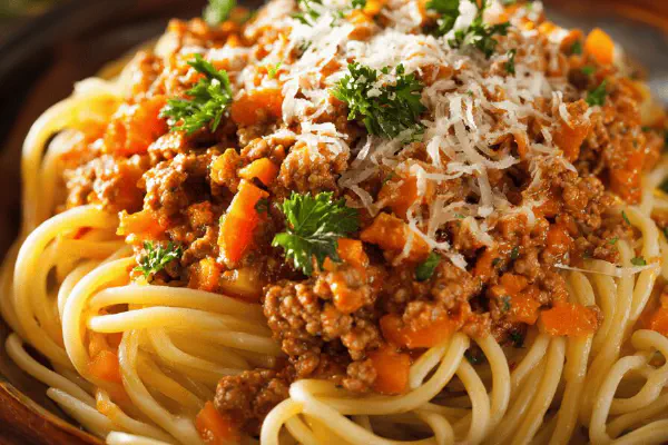 Veal Bolognese Sauce with Cheddar