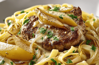 Veal Cutlets with Curry Pears