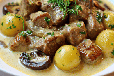 Veal Stew with Creamy Mushroom Sauce